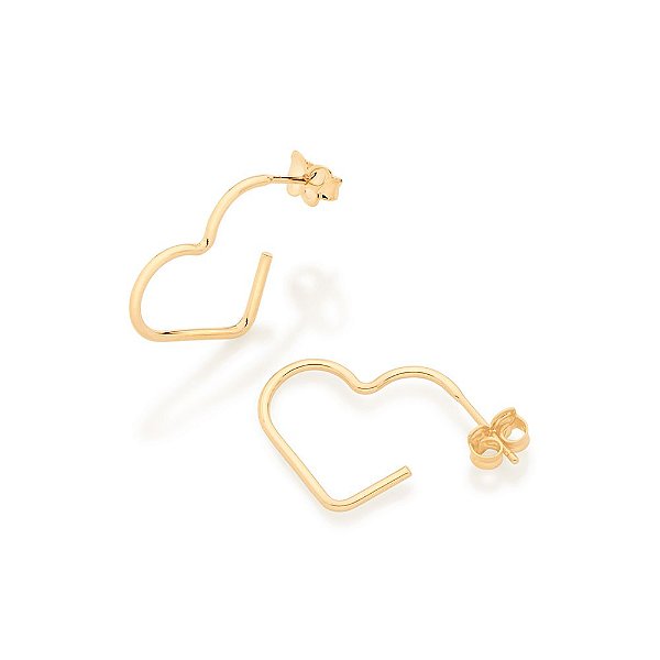 Brinco Rommanel Meia Argola No Formato De Coração Med 1,8 Cm X 2,0 Cm