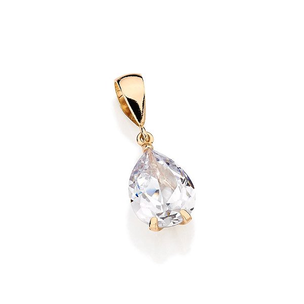 Pingente Rommanel Formato Gota Com Zircônia Facetada, Med  2,1 Cm
