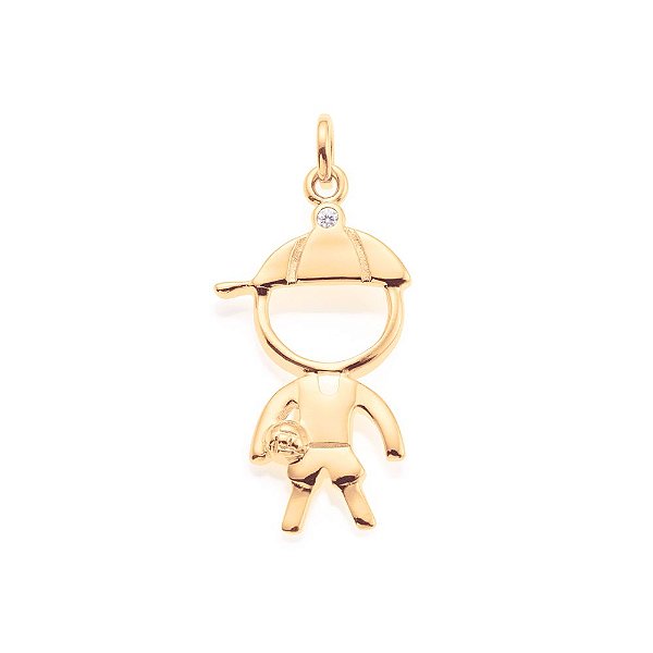 Pingente Rommanel Formato Menino Com Zircônia No Boné E Bola Na Mão.Med 2,9 X 1,5 Cm