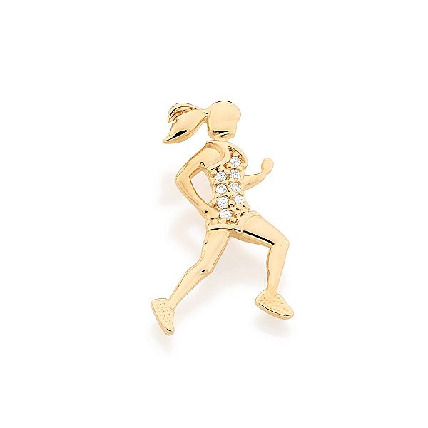 Pingente Rommanel No Formato De  Mulher "Praticando Corrida" Com 8 Zircônias De 1,25Mm. Med 2,6 Cm