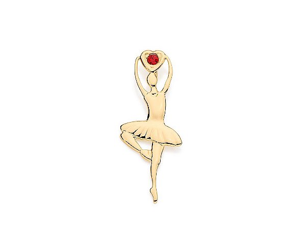 Pingente Rommanel Liso Formato Bailarina Tendo Na Parte Superior Um Coração Com Cristal Vermelho De 2,20Mm No Centro  3,