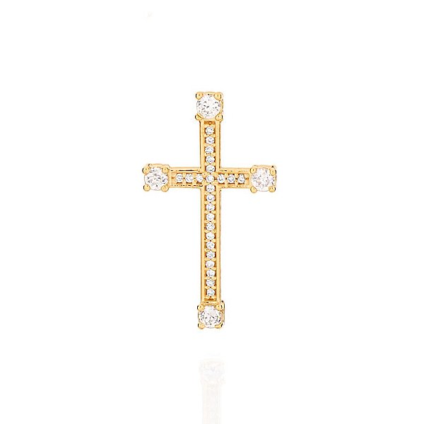Pingente Rommanel Formato De Cruz Com 28 Zircônias (Total) De 1Mm No Centro E De 2,50Mm Nas Pontas  Med 2,8X1,6 Cm