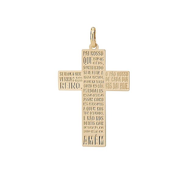 Pingente Rommanel No Formato De Cruz Com Escrita Do "Pai Nosso" Med 4,0 Cm X 2,5 Cm