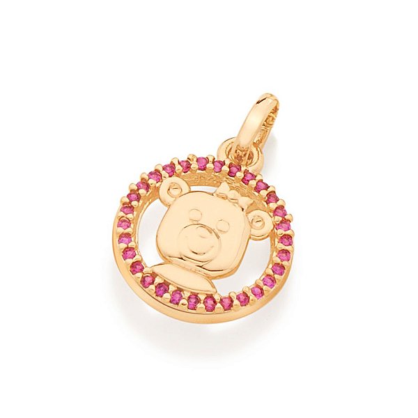 Pingente Rommanel Redondo Formado Por Laterais Cravejadas Por 30 Zircônias De 1,0 Mm, Com Ursa De Laço Ao CentroMed 1,9