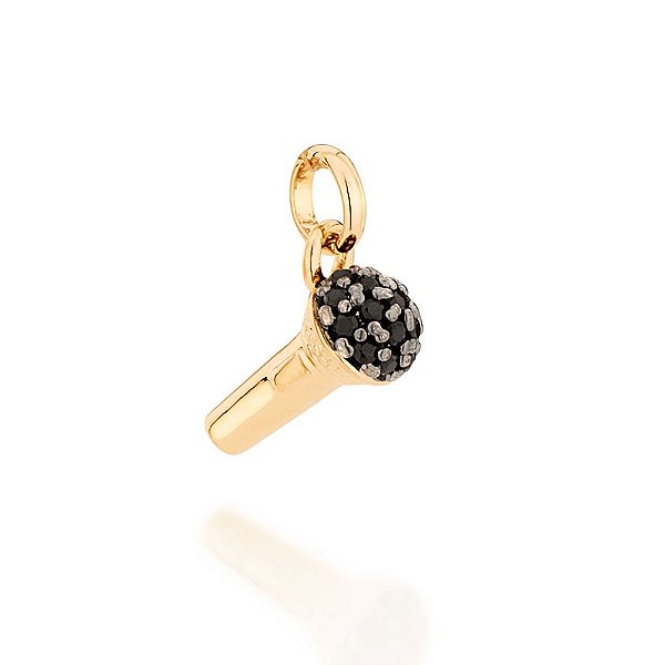 Pingente Rommanel No Formato De Microfone, Composto Por 17 Zircônias De 1,25 Mm, Com Aplicação De Rhodium Negro Med 1,60