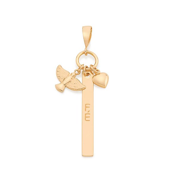 Pingente Rommanel Com Berloques Espírito Santo, Coração E Placa Escrito Fé. Med 5,50 Cm (Joia Licenciada Coleção Ss 1ª E