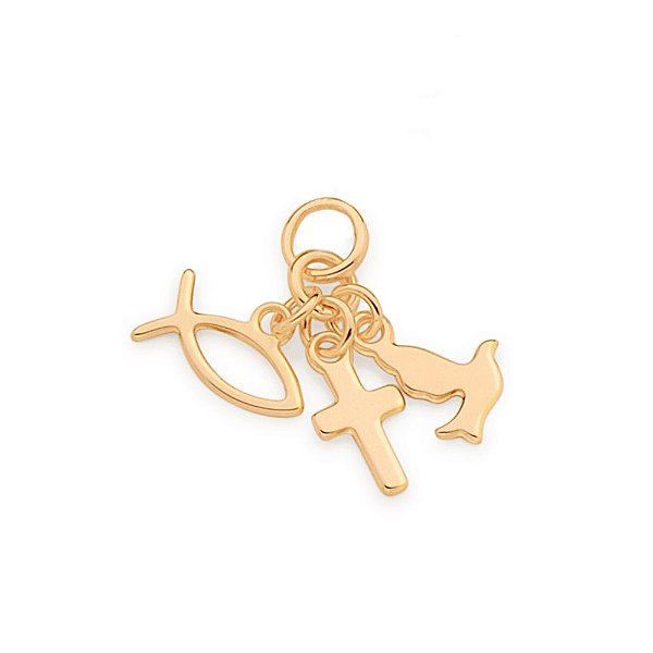 Pingente Rommanel Composto Por Berloques Espírito Santo, Peixe E Cruz.Med 2,0 Cm X 1,10 Cm