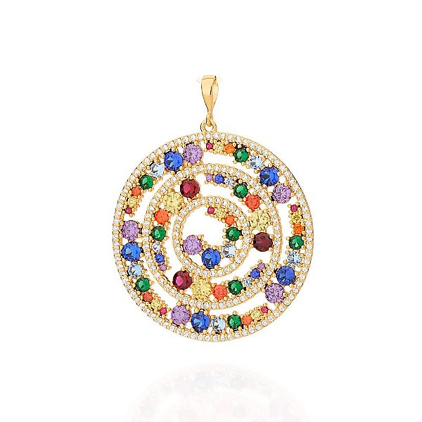 Pingente Rommanel Mandala Roda Da Vida, Cravejado Por 168 Zircônias De 1,25 Mm, 18 Zircônias De 4,0 Mm, 18 Zircônias De