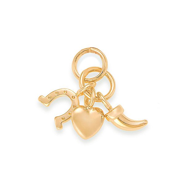Pingente Rommanel Penca Composto Por Berloques No Formato Dente , Ferradura E Coração.Med 1,6 Cm X 1,7 Cm(Joia Licenciad