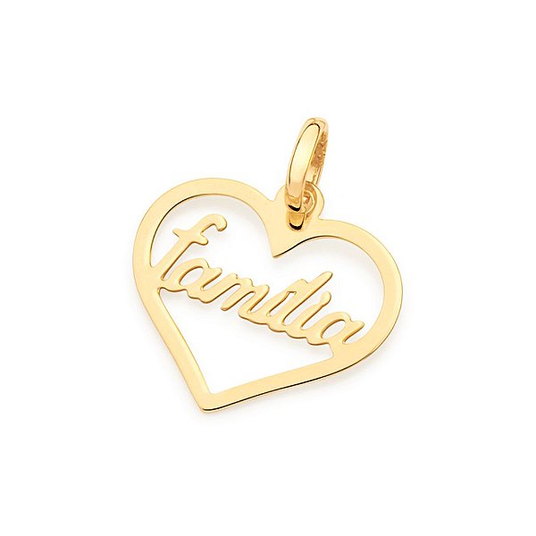 Pingente Rommanel No Formato De Coração Vazado, Escrito Família Ao Centro.Med 1,9 Cm X 1,6 Cm (Joia Licenciada Coleção A