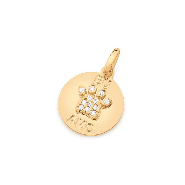 Pingente Rommanel Eu Amo Pets, Com Pata Ao Centro Cravejada Por 12 Zircônias De 1,0 Mm.Med 1,9 Cm X 1,3 Cm (Joia Licenci