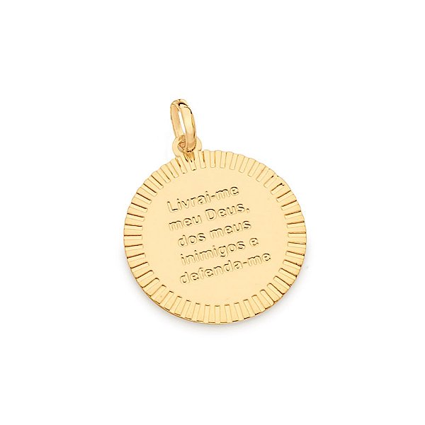 Pingente Rommanel Medalha Escrita Livrai-Me Meu Deus Dos Meus Inimigos E Defenda-Me Med 2,5 Cm X 1,9 Cm