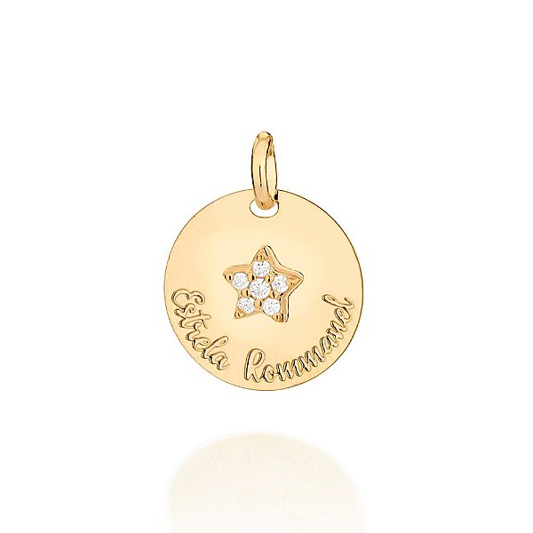 Pingente Rommanel Medalha Composto Por Estrela Cravejada Por 5 Zircônias De 1,25 Mm E 1 Zircônia De 1,50 Mm, Com Escrita
