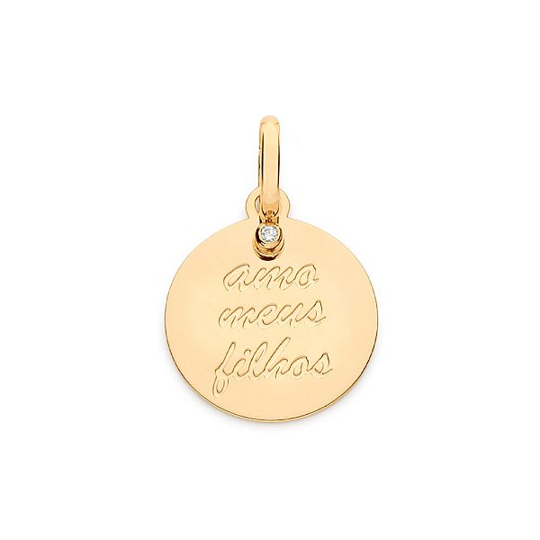 Pingente Rommanel Medalha Escrito Amo Meus Filhos, Composto Por 1 Zircônia De 1,5 Mm Med 2,2 Cm X 1,5 Cm