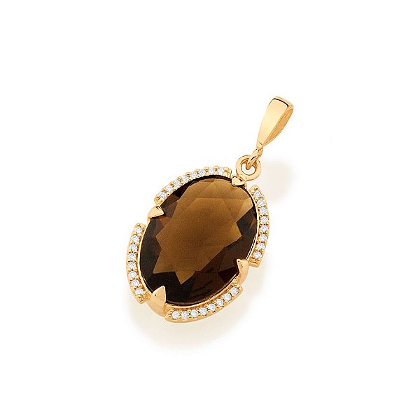 Pingente Rommanel Formato Oval Cravejado Por 32 Zircônias De 1,0 Mm, Com 1 Cristal Oval De 13X18 Mm Ao CentroMed 3,2 Cm