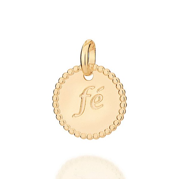 Pingente Rommanel Medalha Com Bordas Trabalhadas Por Esferas, Escrito Fé Ao Centro Med 1,6 Cm X 1,2 Cm