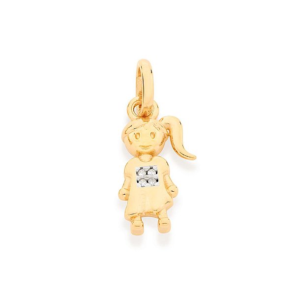 Pingente Rommanel No Formato De Menina, Formado Por Vestido Cravejado Por 4 Zircônias De 0,80 Mm, Com Aplicação De Rhodi