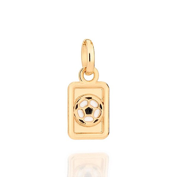 Pingente Rommanel Infantil Retangular Com Bola De Futebol Ao Centro E Aplicação De Resina Med 1,5 Cm X 0,60 Cm