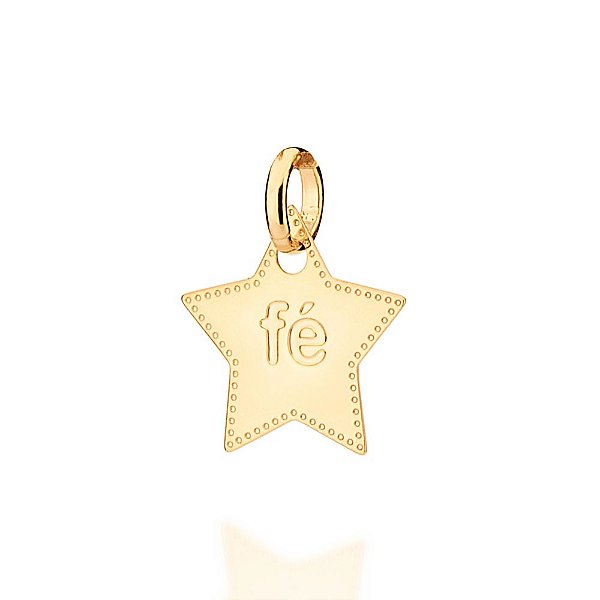 Pingente Rommanel Formato Estrela, Escrito Fé Ao Centro Med 1,6 Cm X 1,4 Cm