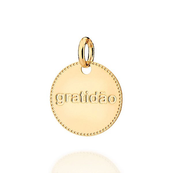 Pingente Rommanel Medalha Escrito Gratidão Ao Centro Med 1,8 Cm X 1,4 Cm
