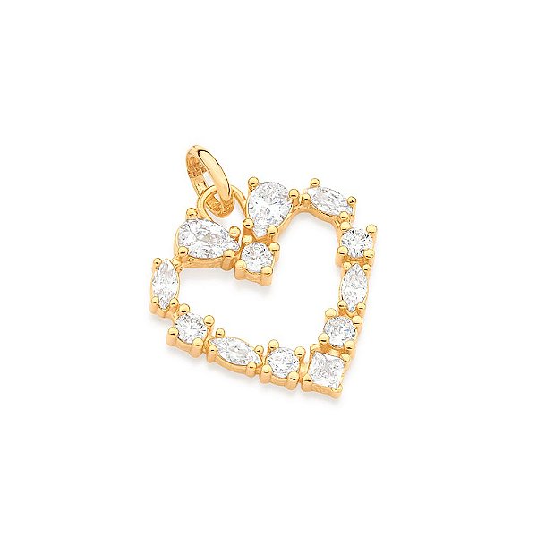 Pingente Rommanel Formato Coração Cravejado Por 5 Zircônias De 3,0 Mm, 4 Zircônias Navetes De 2,5X5 Mm, 2 Zircônias Gota