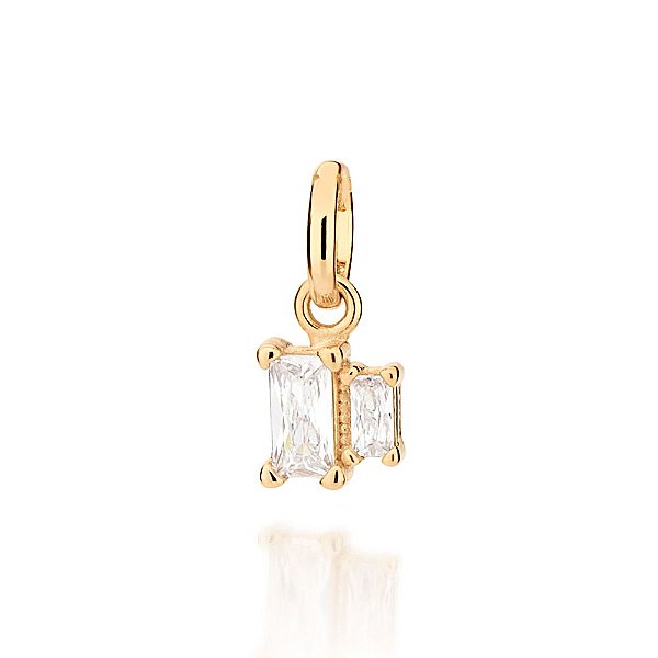 Pingente Rommanel Retangular Cravejado Por 1 Zircônia Baguete De 2X4 Mm E 1 Zircônia Baguete De 3X6 Mm,Med 1,5 Cm X 0,70