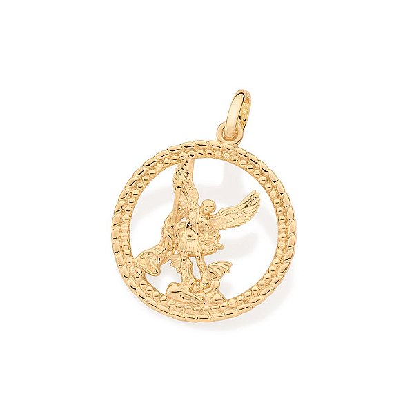 Pingente Medalha Com São Miguel Arcanjo Ao Centro,Med 3,0 Cm X 2,2 Cm