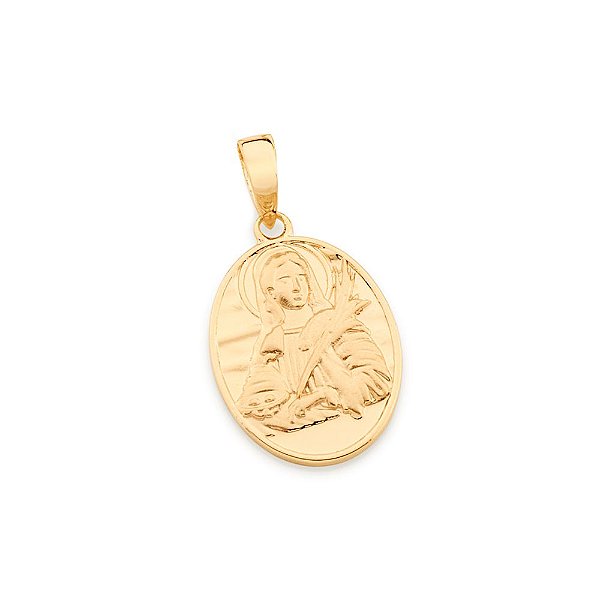 Pingente Medalha Oval Santa Luzia, Com Trabalho Acetinado,Med 2,8 Cm X 1,5 Cm