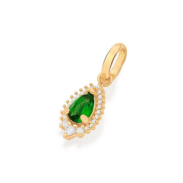 Pingente Formato Gota Cravejado Por 19 Zircônias De 0,80 Mm, 2 Zircônias De 1,25 Mm, 1 Zircônia De 2,0 Mm E 1 Zircônia G