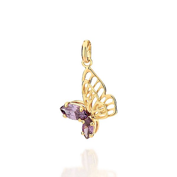 Pingente Formato Borboleta Com Um Lado Cravejado Por 1 Zircônia Navete De 4X8 Mm E 1 Zircônia Navete De 3X6 Mm,Med 2,0 C