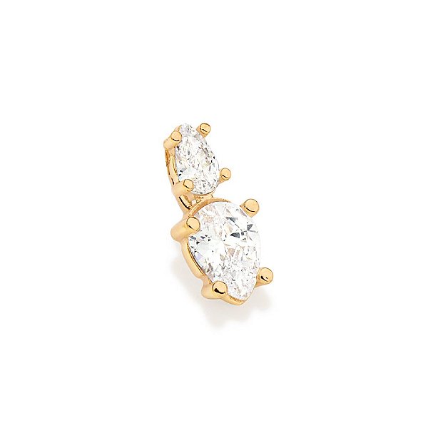 Pingente Cravejado Por 1 Zircônia Gota De 3X5 Mm E 1 Zircônia Gota De 5X7 Mm,Med 1,3 Cm X 0,60 Cm