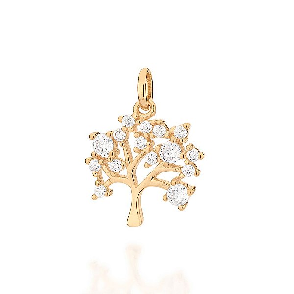 Pingente Rommanel Formato Árvore Da Vida, Cravejado Por 3 Zircônias De 3,0 Mm E 12 Zircônias De 1,75 Mm,Med 2,1 Cm X 1,6