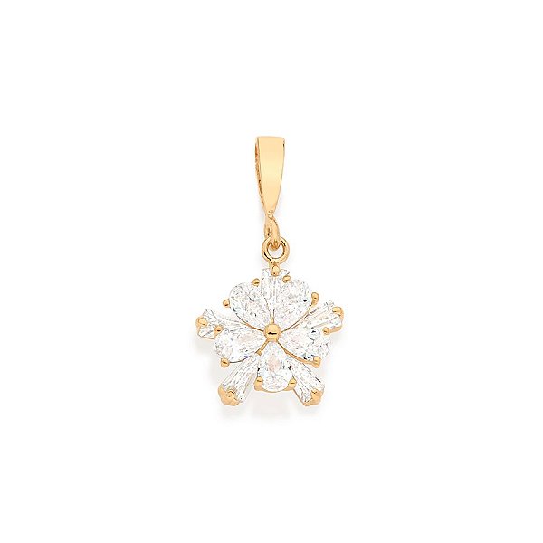 Pingente Rommanel Formato Flor Cravejado Por 5 Zircônias Gota De 5 X3Mm E 5 Zircônias Trapézio De 5 X2,4 Mm,Med 2,5 Cm X