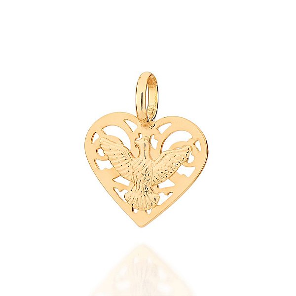 Pingente Formato Coração Com Espírito Santo Ao Centro,Med 1,7 Cm X 1,3 Cm
