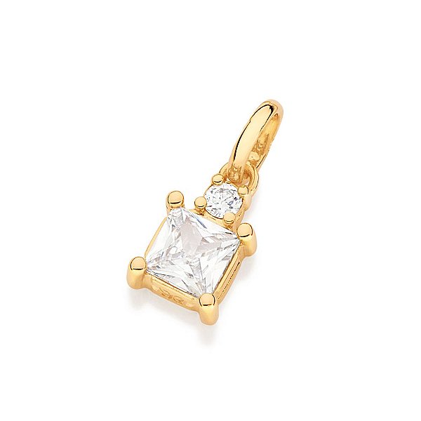 Pingente Cravejado Com 1 Zircônia Redonda De 3,00Mm E 1 Zircônia Formato Carrê 6X6Mm,Med: 1,8 X 0,80 Cm
