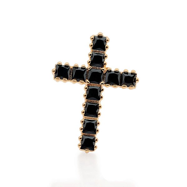 Pingente Cruz Cravejado Por 11 Zircônias Carrê De 3X3 Mm, Med, 2,5 Cm X 1,8 Cm ,