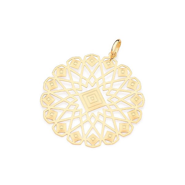 Pingente Mandala Com Detalhes De Losangolos Em Volta,Med, 4,8 Cm X 4,1 Cm,
