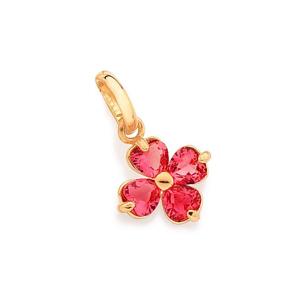 Pingente Flor Composto Por 4 Cristais Formato Coração De 4X4Mm,1,8 Cm X 1,1 Cm,