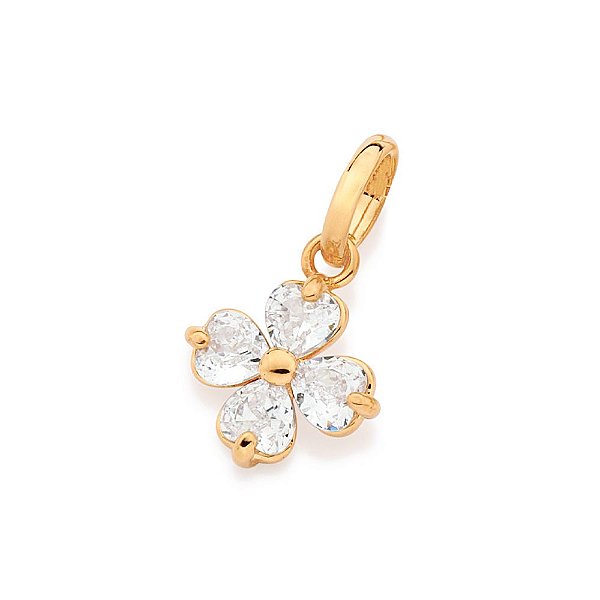 Pingente Flor Composto Por 4 Zircônias Formato Coração De 4X4Mm,1,8 Cm X 1,1 Cm,