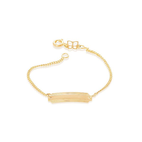 Pulseira Rommanel Infantil Formada Por Fio Grumet 0,40 Lixado Peça Retângular Com Detalhes Med 14 Cm