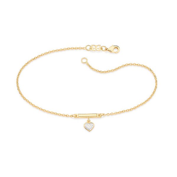 Tornozeleira Rommanel Formada Por Fio Cadeado Batido 040 Composta Por Coração Com Aplique De Rhodium Med 23/25 Cm