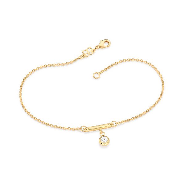 Tornozeleira Rommanel Formada Por Fio Cadeado Batido 0,40 Com Berloque De Cristal Med 23/25 Cm