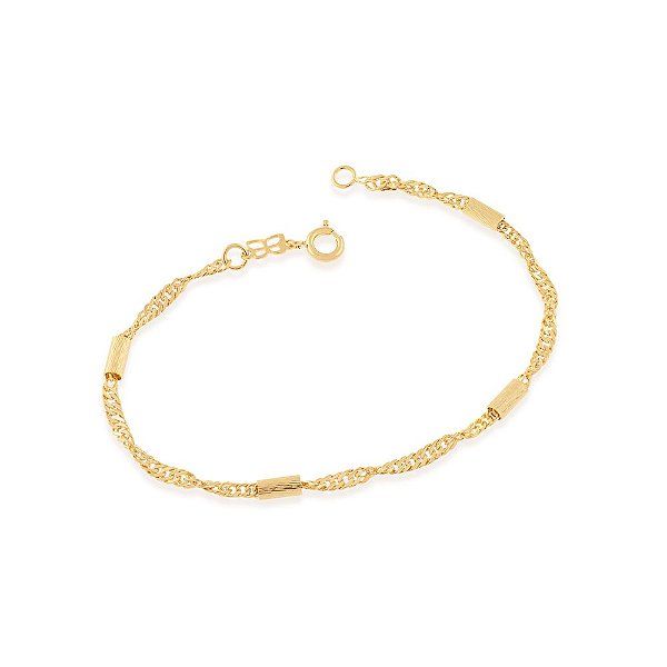 Pulseira Rommanel Formada Por Fio Grumet Fino Com Pequenos Tubos Trabalhados Intercalados Med 18/19 Cm