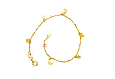Pulseira Rommanel Formada Por Berloques De Estrela, Coração E Lua Med 19 Cm Ajustavel A 18 Cm
