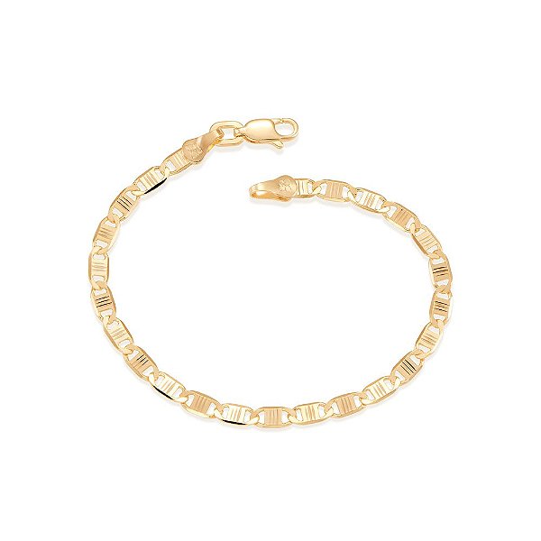 Pulseira Rommanel Formada Por Fio Grumet Elo Longo Diamantado Com Pino Trabalhada Med 19/20/21 Cm