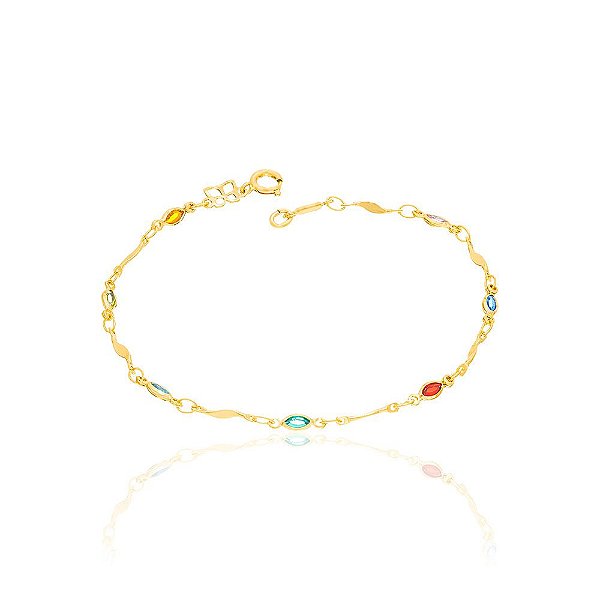 Pulseira Rommanel Com Cristais Coloridos Med 18 Cm E 20 Cm