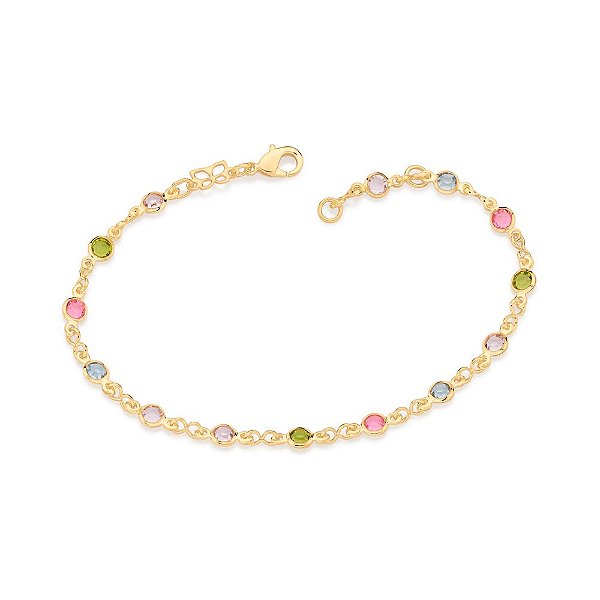 Pulseira Rommanel  Com Pedras Coloridas 19 Cm Ajustável Para 18 Cm