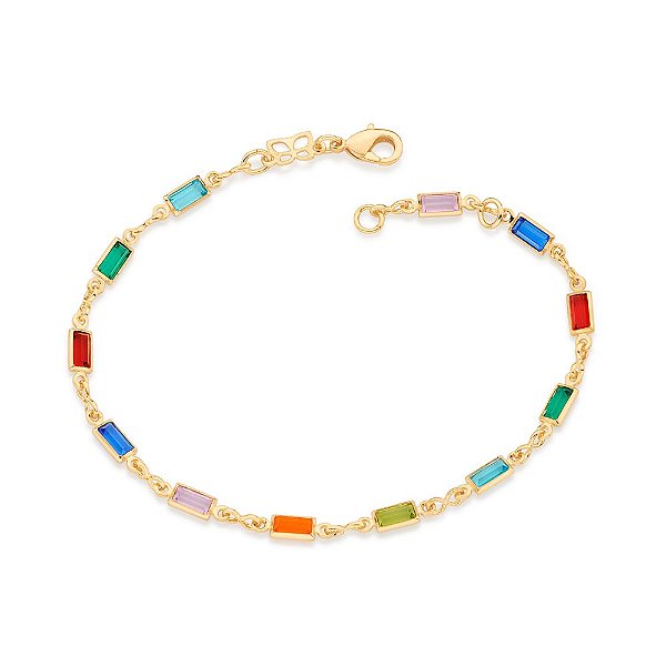 Pulseira Rommanel Fio De Pedras Coloridas Formato Retangular Com 19 Cm Ajustável Para 18 Cm