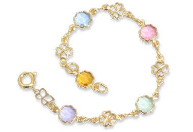 Pulseira Rommanel Fio De Flores Coloridas Intercaladas Por Trevo Vazados Med 14 Cm Ajustável 12 Cm