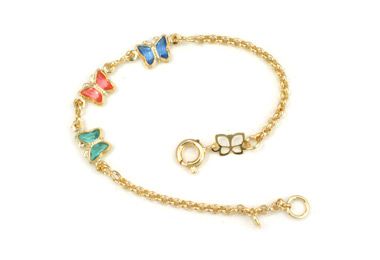Pulseira Rommanel Infantil Fio Elo Português Com Borboletas Coloridas Intercaladas No Fio  Med 14 Cm